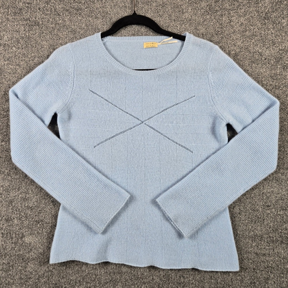 Max Studio Cashmere Sweater Womens Small Light Blue Pointelle Knit Pullover
